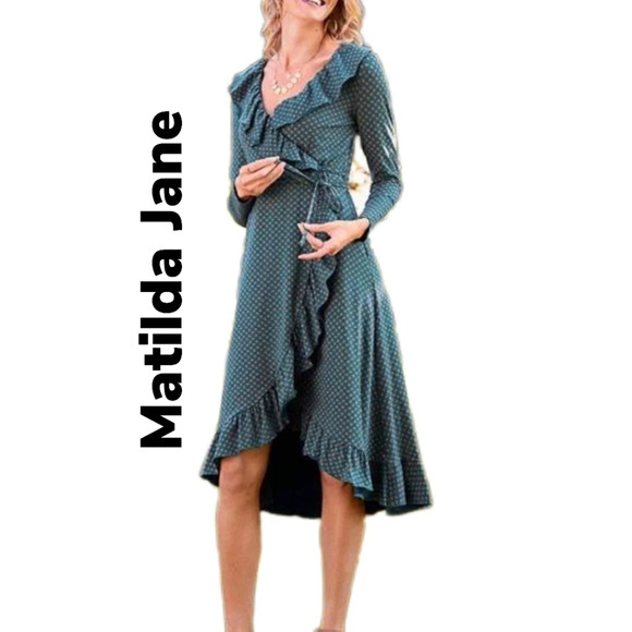 Matilda Jane, choose your own path green-burnt orange true wrap dress Sz XS - Picture 1 of 11